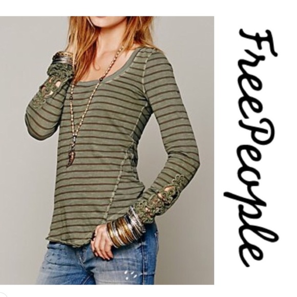 Free People Tops - Free People - Embellished Sleeve Stripped S